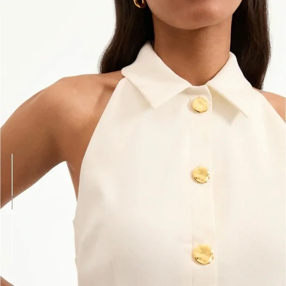 Veronica Beard Roxanne Linen Blend Button-Up Minidress in Stone Khaki Size 14